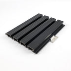 Stainless steel installation bracket fitted beneath black grooved composite cladding boards