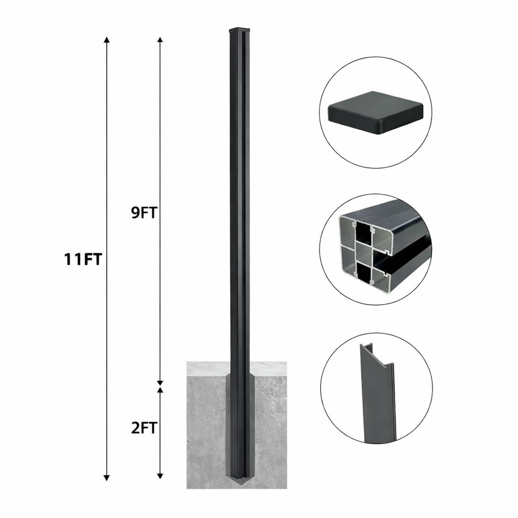 11 ft aluminum alloy fence post for tall privacy fencing Main image