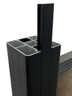 Close-up of the aluminum alloy fence post cross-section with a vertical channel insert partially removed