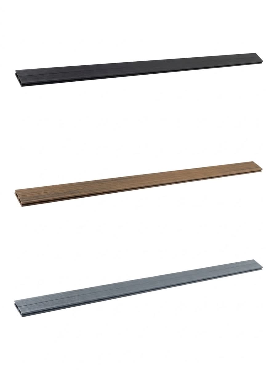 Three top lattice privacy composite fence replacement boards in black, brown and gray finishes