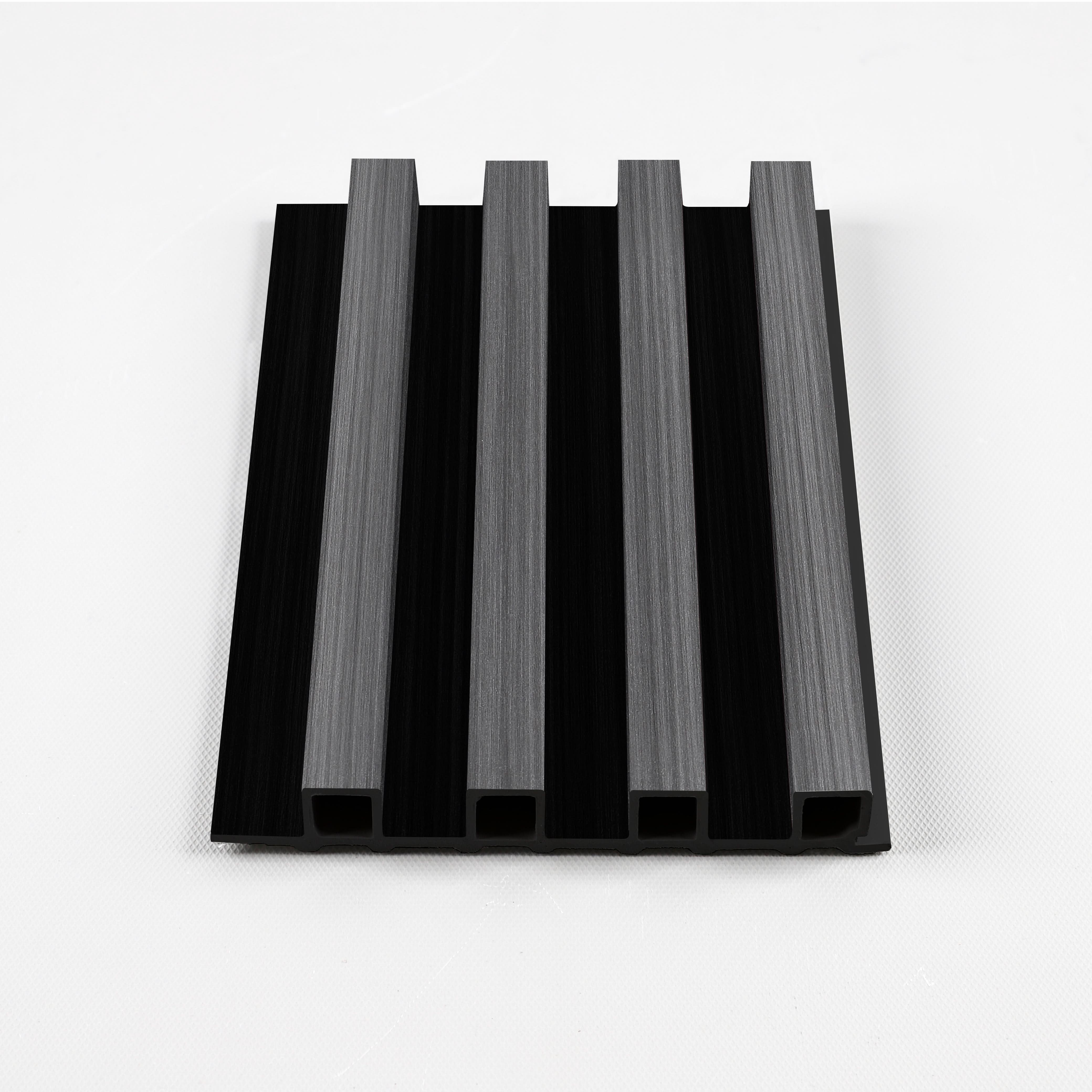 Black timber WPC fluted 3D wall panel cross section with hollow core design Main image