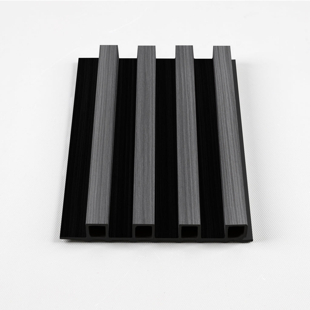 Black timber WPC fluted 3D wall panel cross section with hollow core design