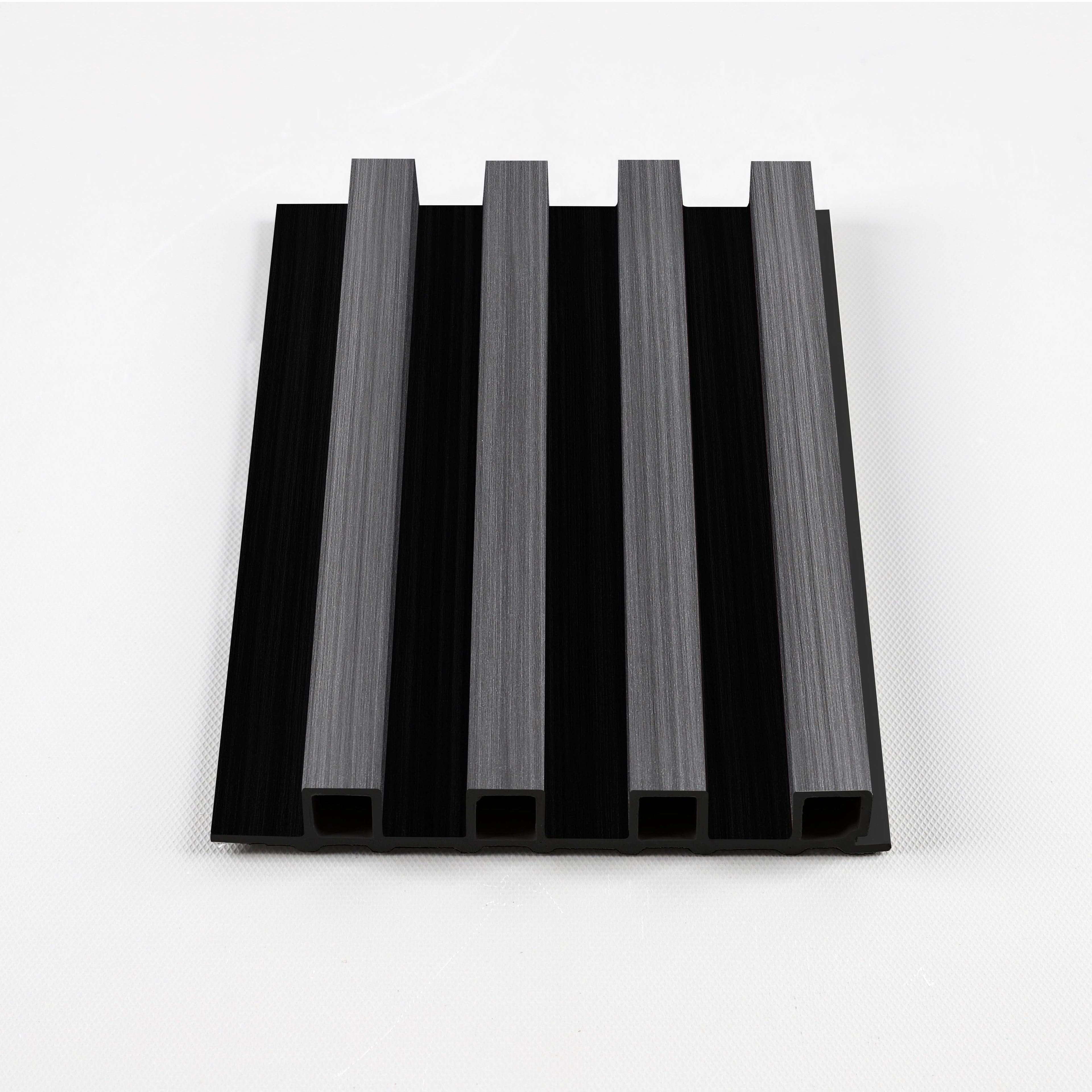 Black timber WPC fluted 3D wall panel cross section with hollow core design