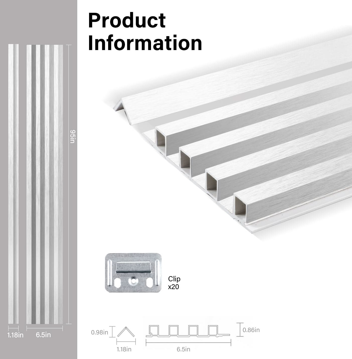 White Linen WPC fluted wall panel dimensions and profile