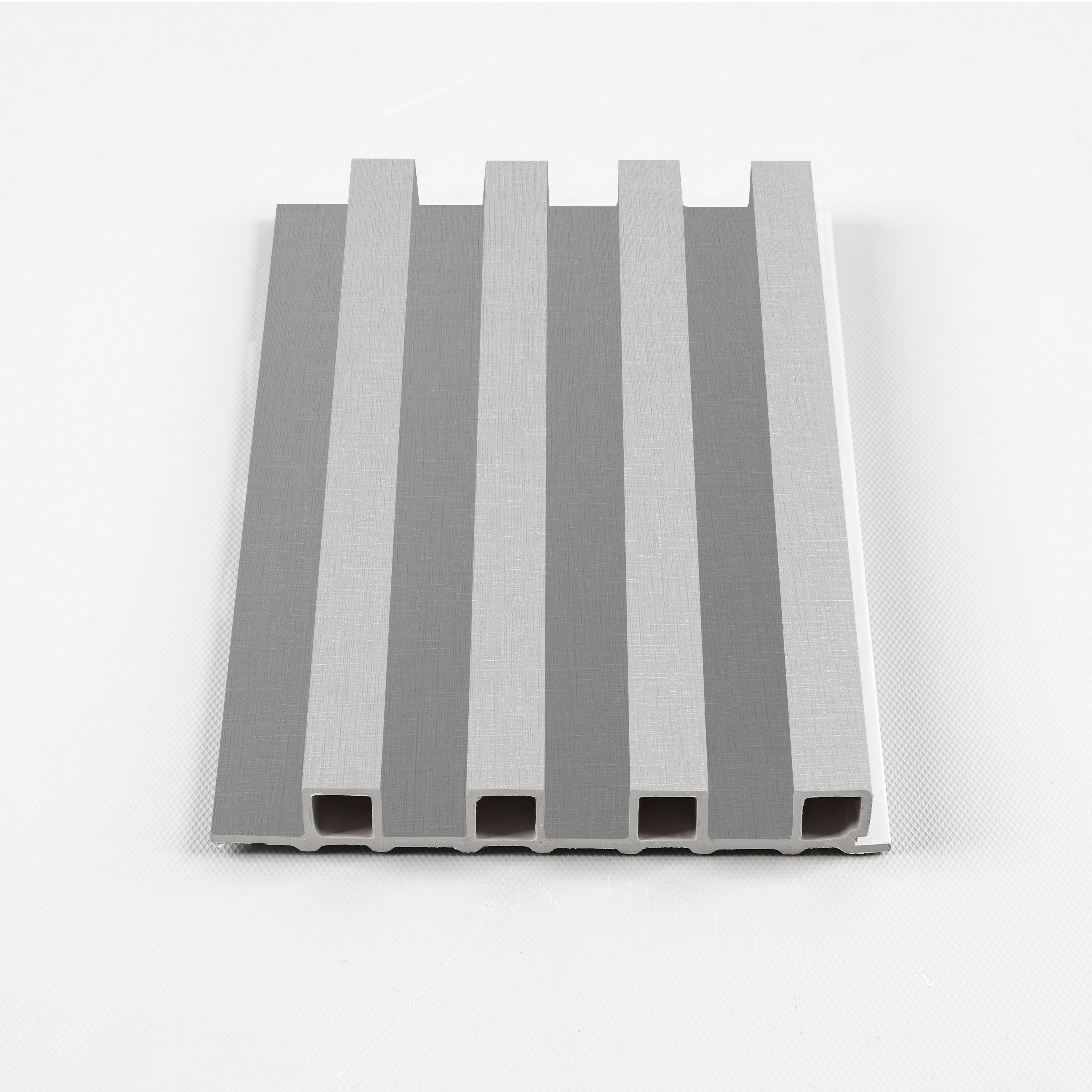 Gray WPC fluted wall panel with hollow core design for modern interior wall cladding