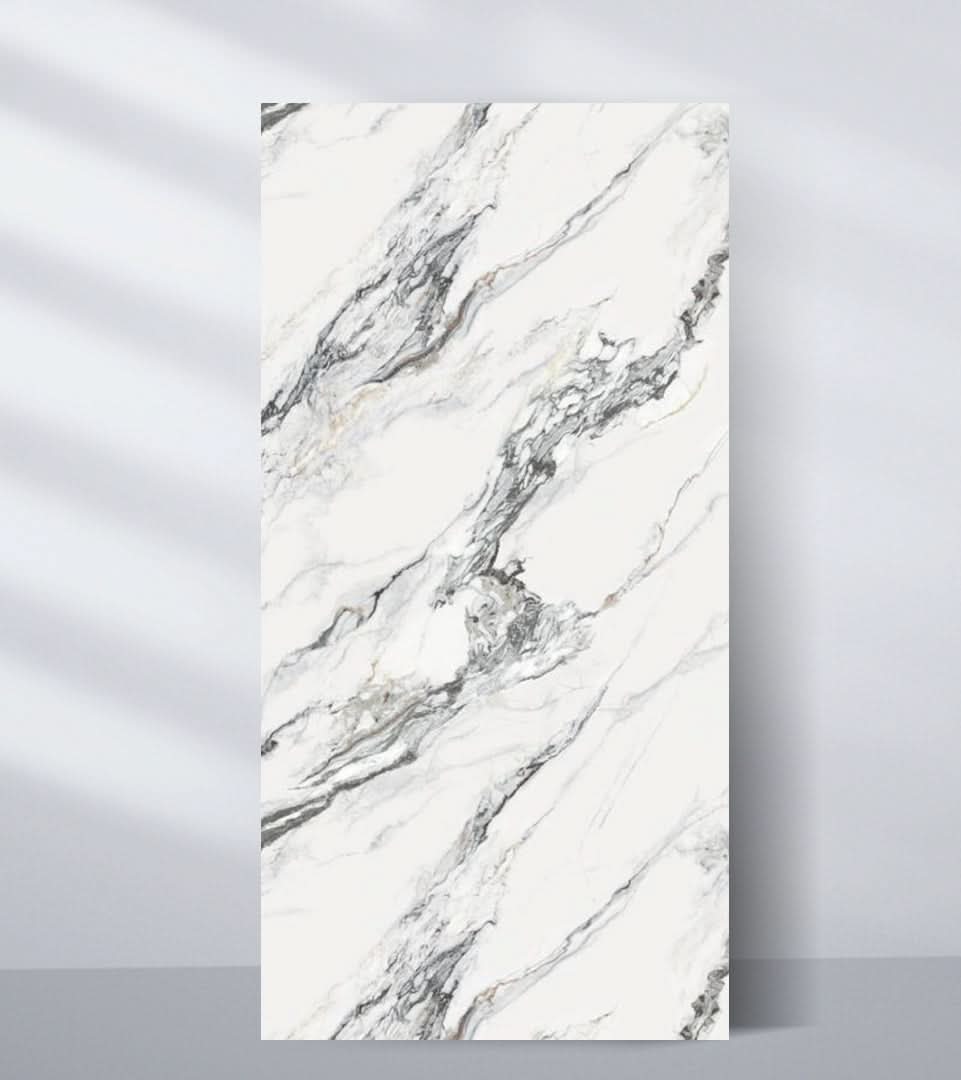 White marble wall panel with bold gray veining and luxury stone finish Main image