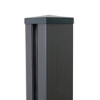Black aluminum fence post with square post cap for modern fencing systems
