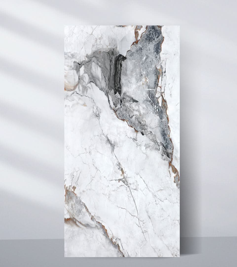 Calacatta white marble PVC wall panel with gray and gold veining Main image