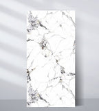 White marble wall panel with gray veining and polished stone finish
