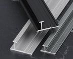 Aluminum wall panel T trim profiles in black, silver, and gray finishes for panel joint finishing