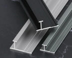 Aluminum wall panel H joint trim profiles in black, silver, and gray, durable metal connector strips for seamless wall panel joints and modern interior finishes