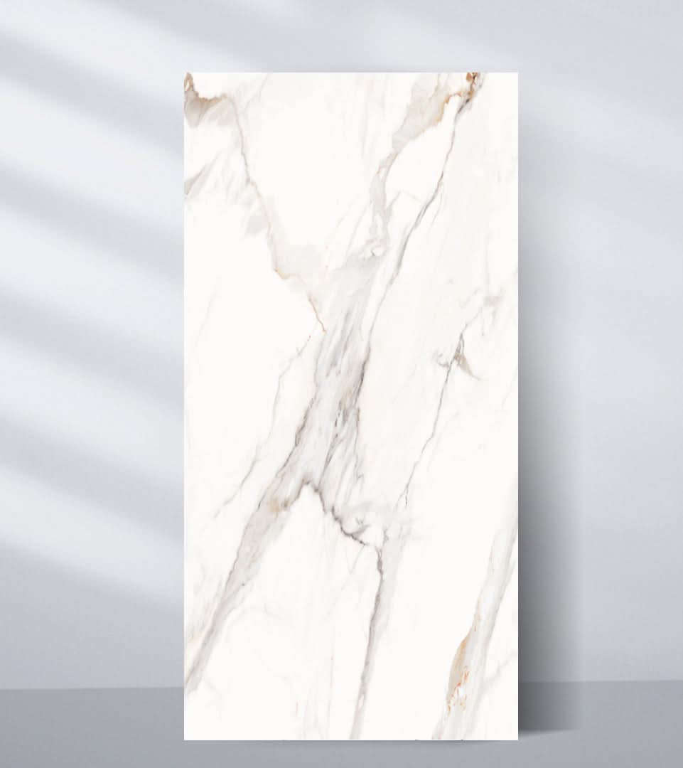 White marble wall panel with soft beige veining and polished luxury finish