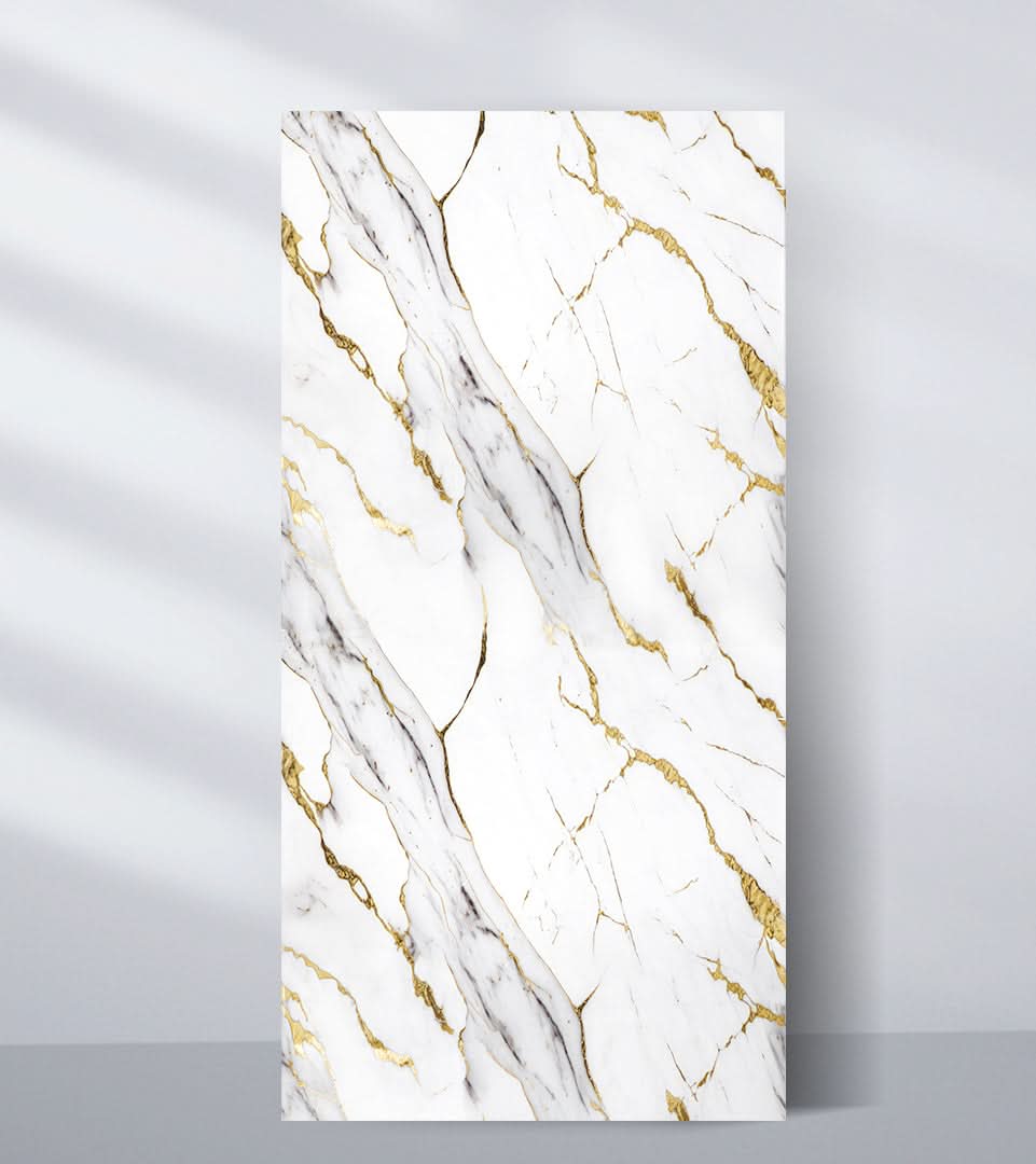 Gold vein white marble PVC wall panel, waterproof decorative wall sheet Main image