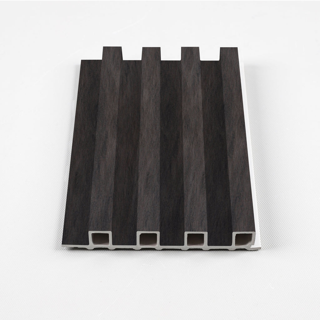 Cedar oak WPC fluted 3D wall panel cross section with hollow core design