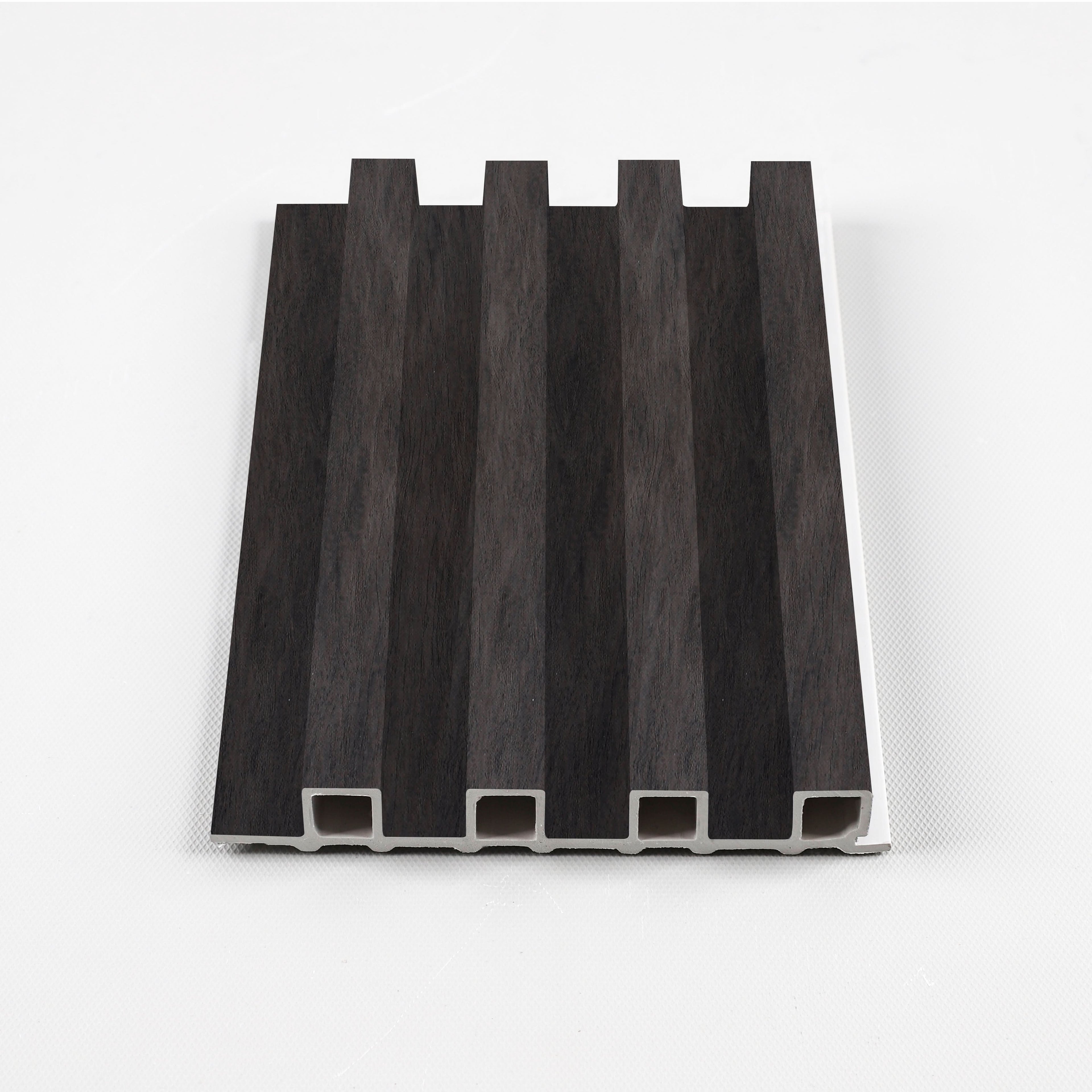 Cedar oak WPC fluted 3D wall panel cross section with hollow core design