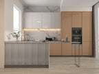 White Linen WPC fluted wall panel used on modern kitchen island front