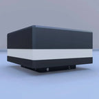 Black solar LED fence post cap with wraparound light band and low-profile design