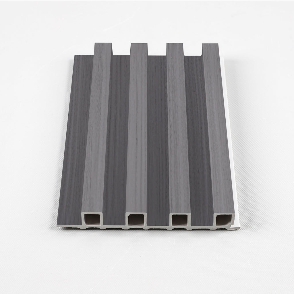 Oak Gray WPC fluted 3D wall panel with wood grain finish