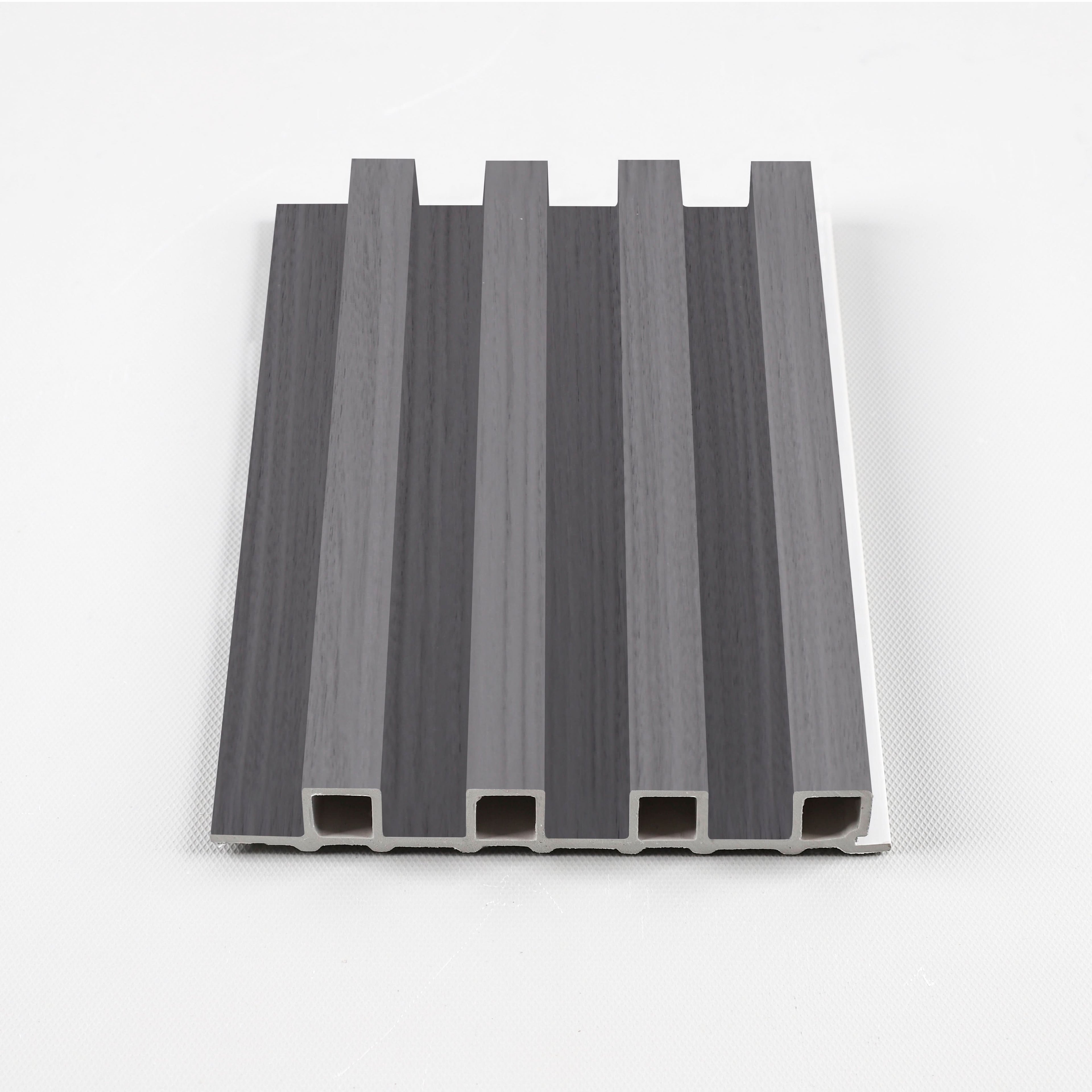 Oak Gray WPC fluted 3D wall panel with wood grain finish