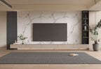 Modern TV wall with white marble wall panels and soft gray veining