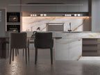Kitchen with Empress Gold polished marble PVC wall panels and island cladding