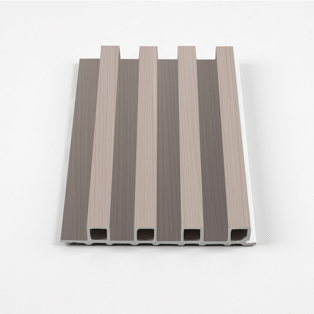 Carbon gray WPC fluted 3D wall panel cross section with hollow core design