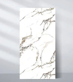 White marble veneer wall panel with soft gold and grey veining