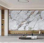 3D White Wave Azure PVC marble wall panels installed in modern living room with gray and gold veining