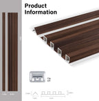 Dark smoky oak WPC fluted 3D wall panel product specifications with dimensions and installation clip