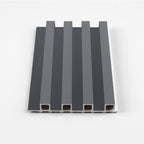Silver Gray Metallic WPC fluted 3D wall panel with modern wood-grain texture