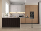 Walnut Ink WPC fluted wall panel used on modern kitchen island front