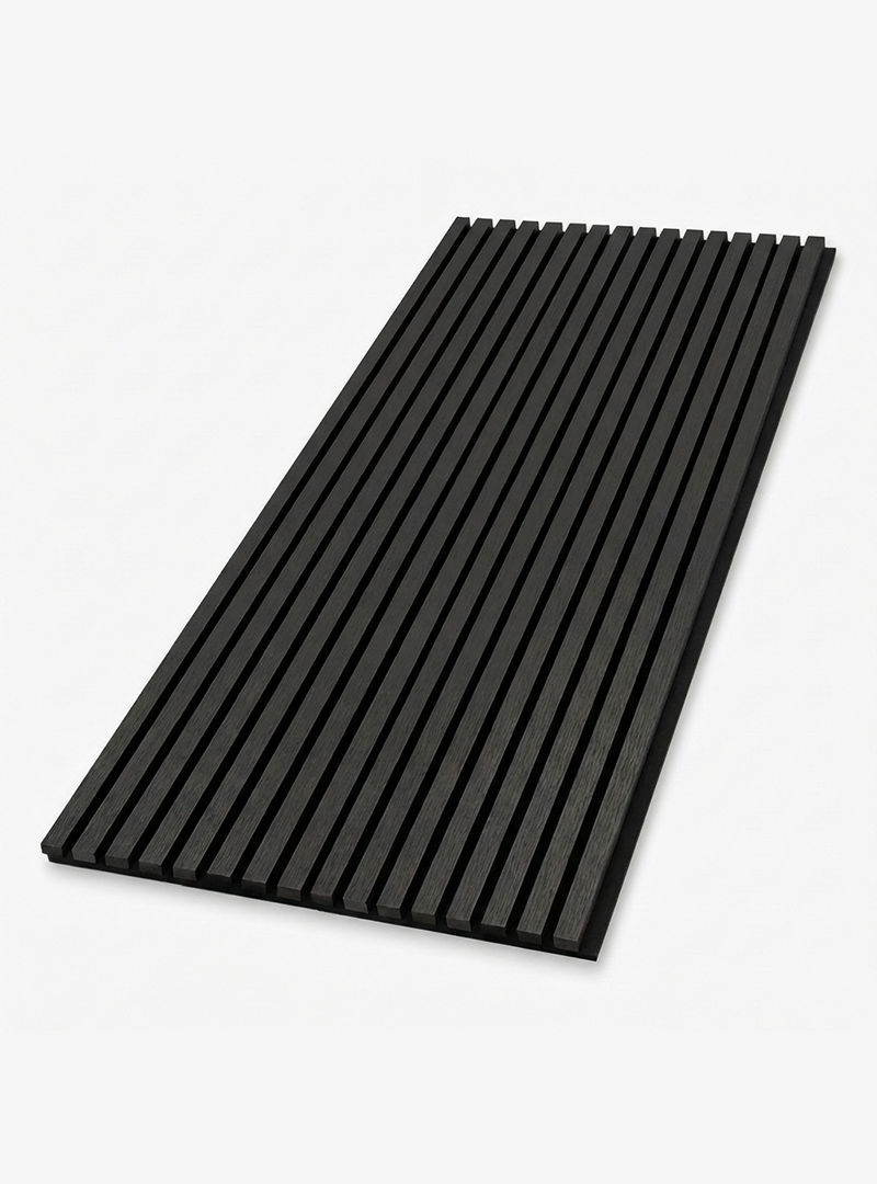 Black acoustic wood slat wall panel with black felt backing for modern soundproof interior design Main image