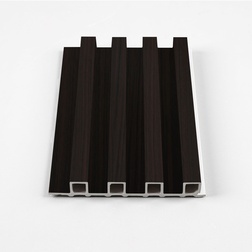 Walnut Ink WPC fluted 3D wall panel with dark wood grain finish