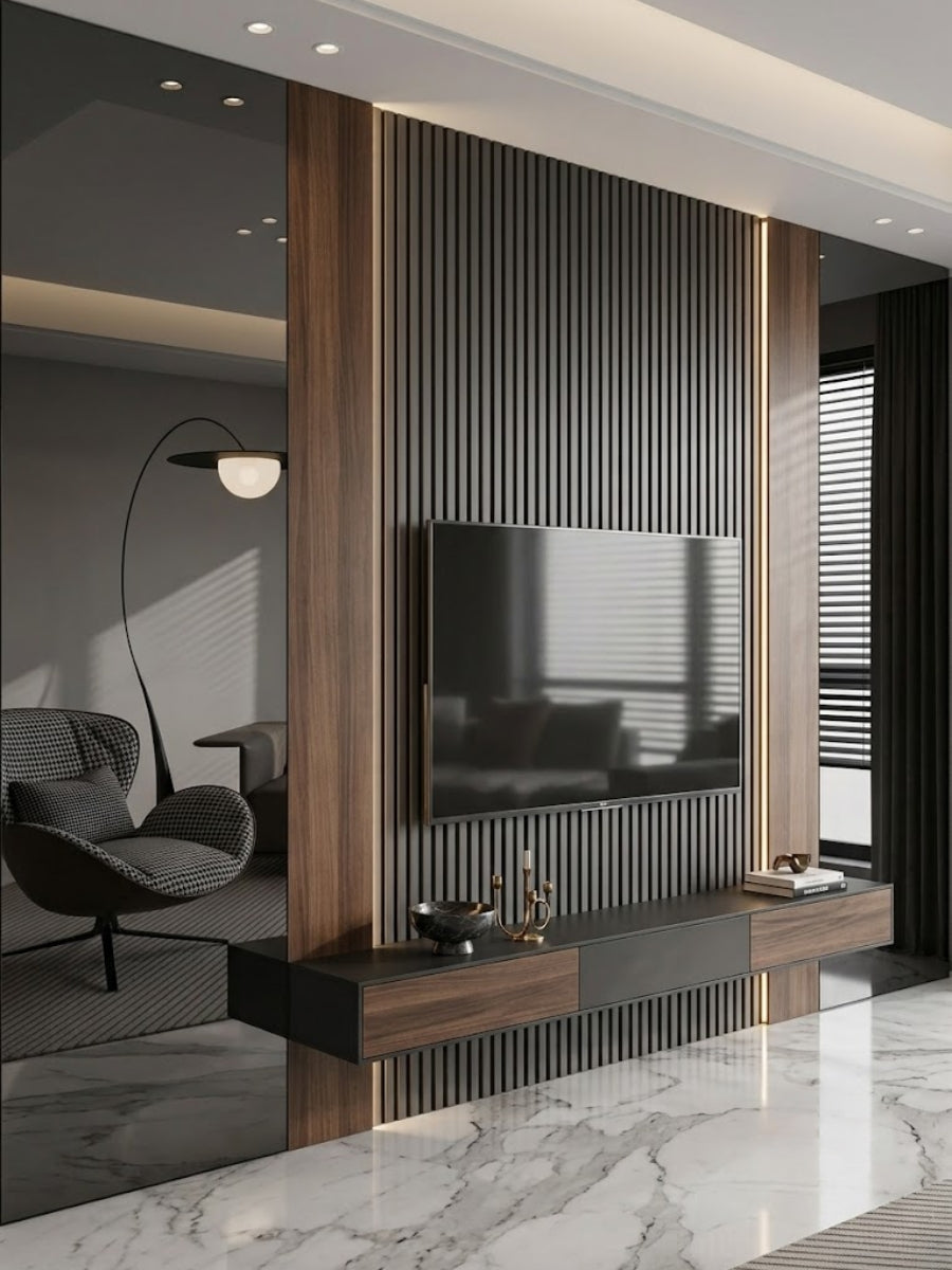 Black Mirror Wood Veneer Panel – 9x4 ft, 8 mm, Fireproof, Waterproof & Scratch-Resistant
