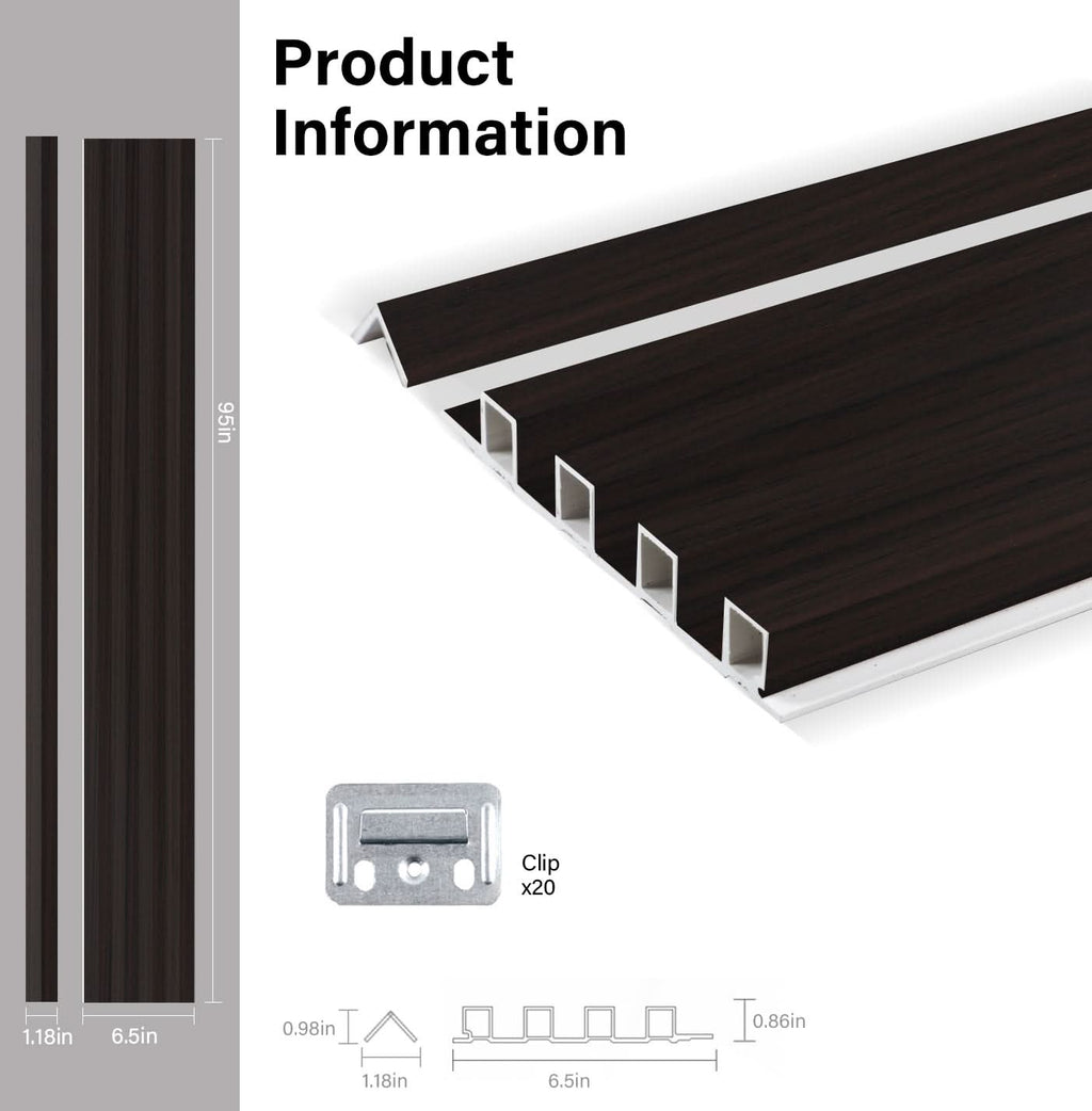 Walnut Ink WPC fluted wall panel dimensions and profile