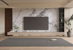 3D White Wave Azure PVC marble sheets installed on modern TV wall, waterproof 4x8 ft panels
