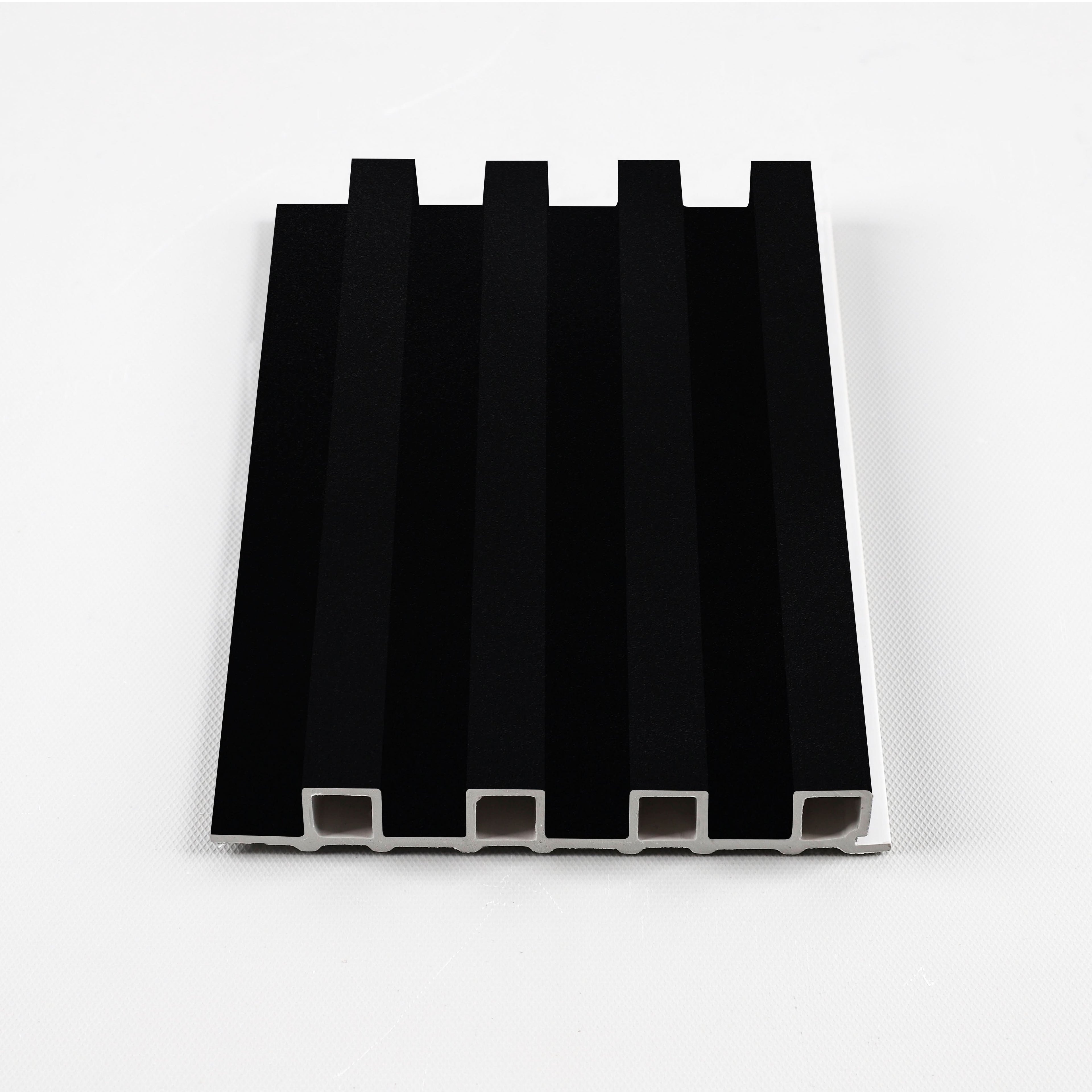 Luxe Noir black WPC fluted 3D wall panel with modern vertical groove design