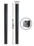 Black 4-inch 8-foot in-ground gate post shown full length with 3.937-inch width and profile cross-section