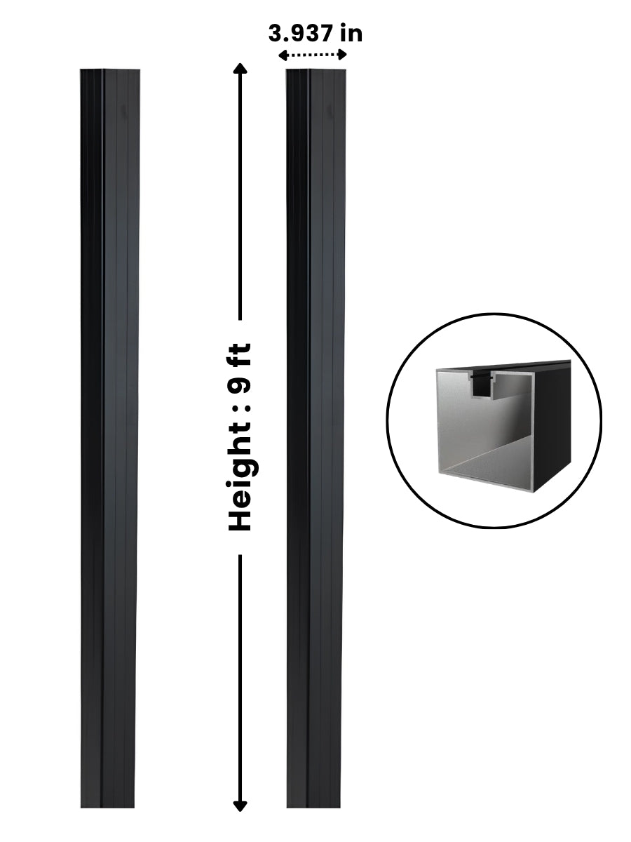 Black 4-inch 9-foot in-ground gate post with 3.937-inch width and inset profile detail