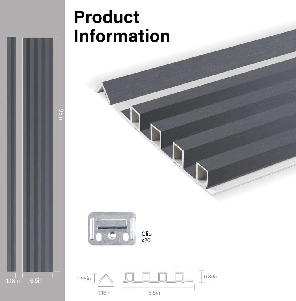 Silver Gray Metallic WPC fluted wall panel dimensions and profile