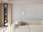 White Linen WPC fluted wall panel installed as living room accent wall