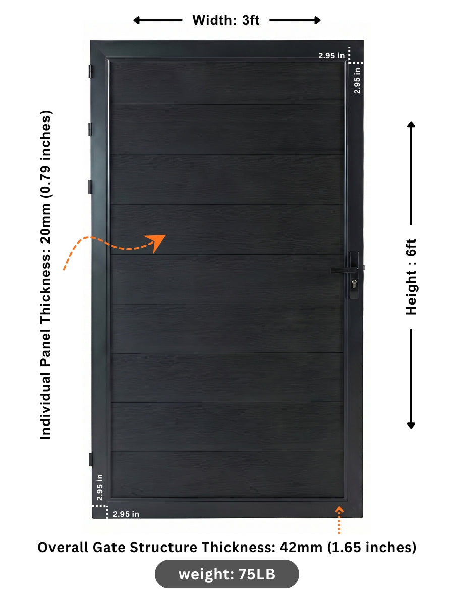 Single WPC fence gate in black color 3x6 ft durable composite garden gate
