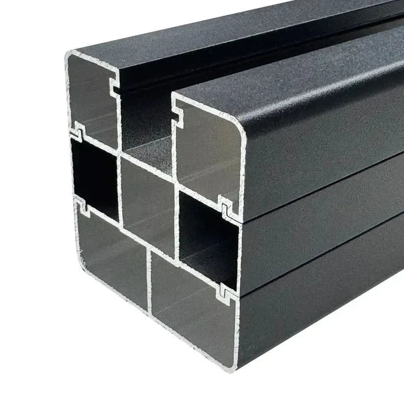 Black aluminum fence post internal channel profile cross-section