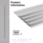 Gray fluted wall panel product dimensions diagram with installation clip and cross-section details