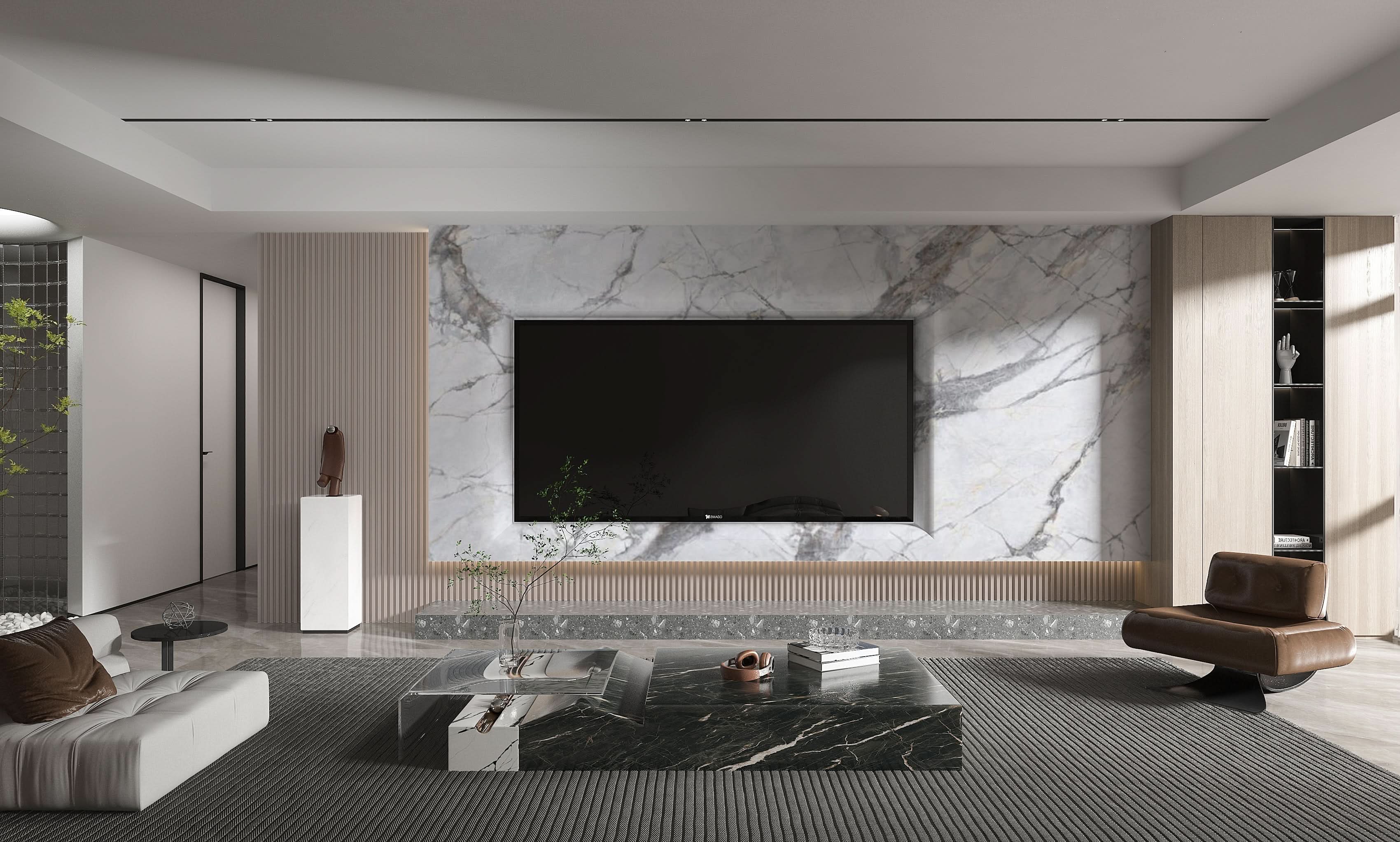 3D White Wave Azure PVC marble wall panels behind TV, modern living room feature wall, waterproof 4x8 ft