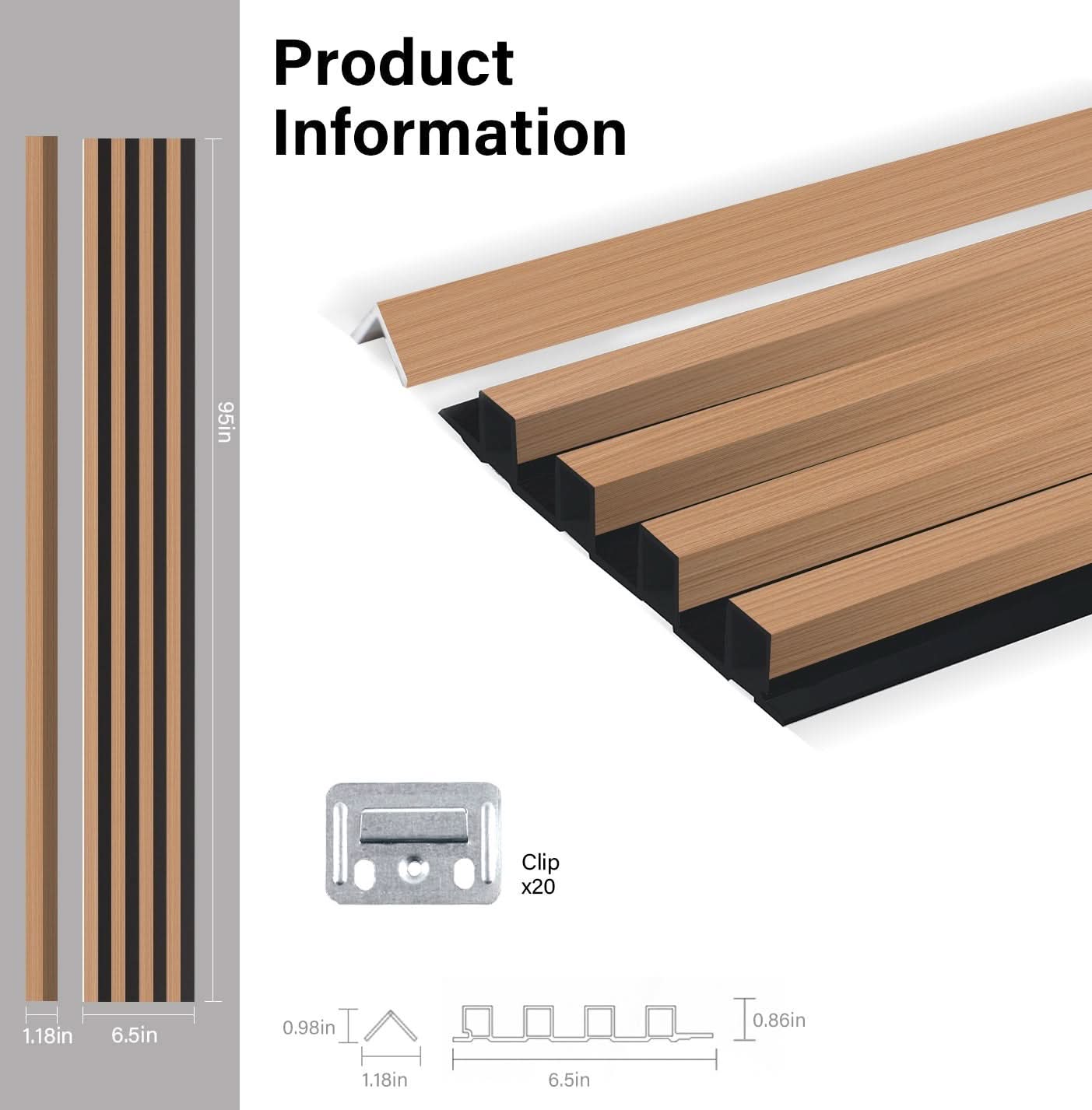 Maple Slate Black WPC fluted wall panel dimensions and profile