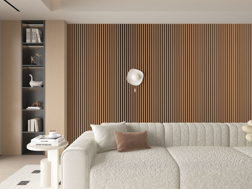 Maple Slate Black WPC fluted wall panel installed as living room accent wall