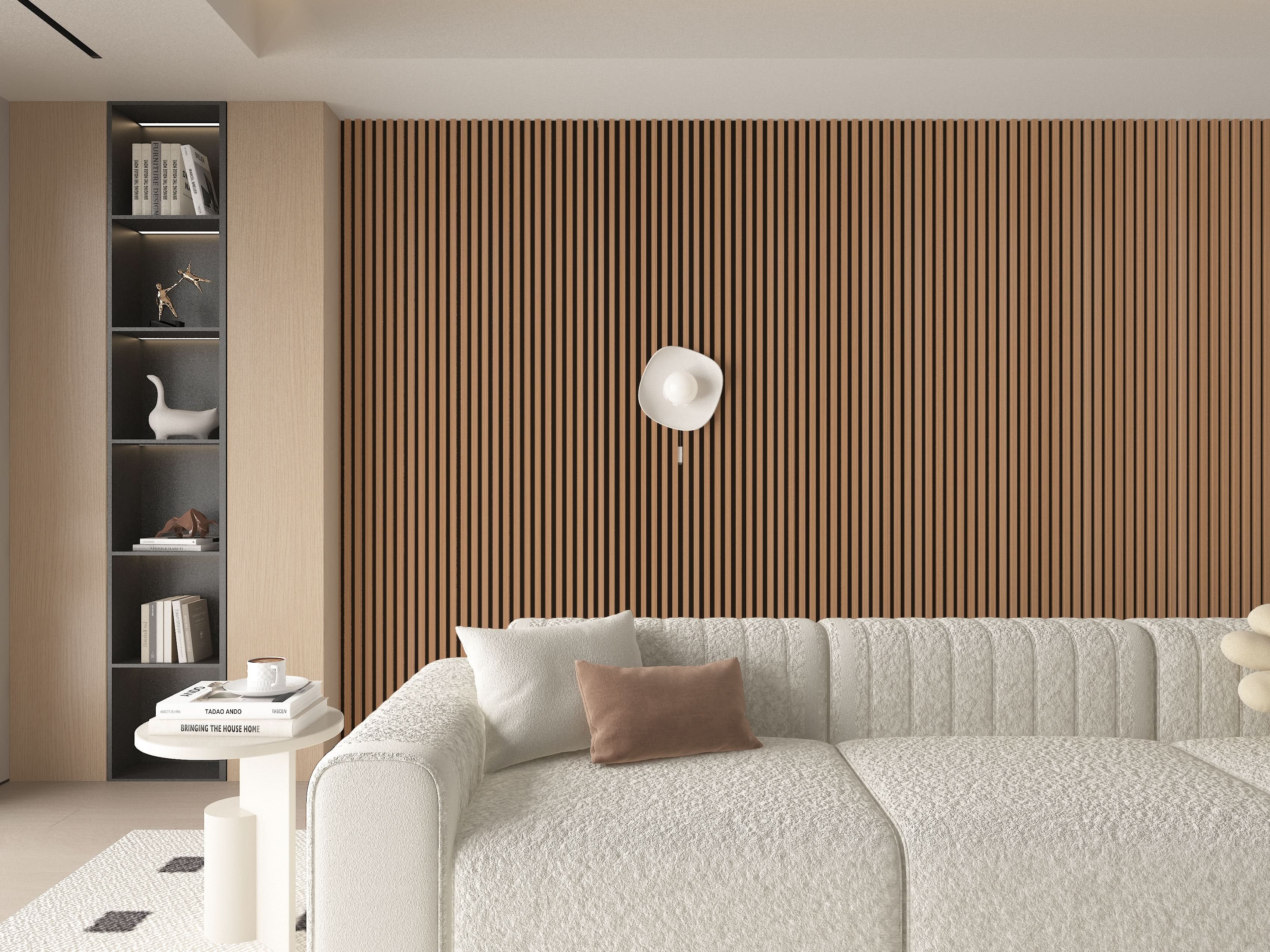 Maple Slate Black WPC fluted wall panel installed as living room accent wall
