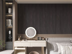 Bedroom accent wall with cedar oak WPC fluted 3D wall panels and vanity setup