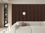 Living room accent wall with dark smoky oak WPC fluted 3D wall panels